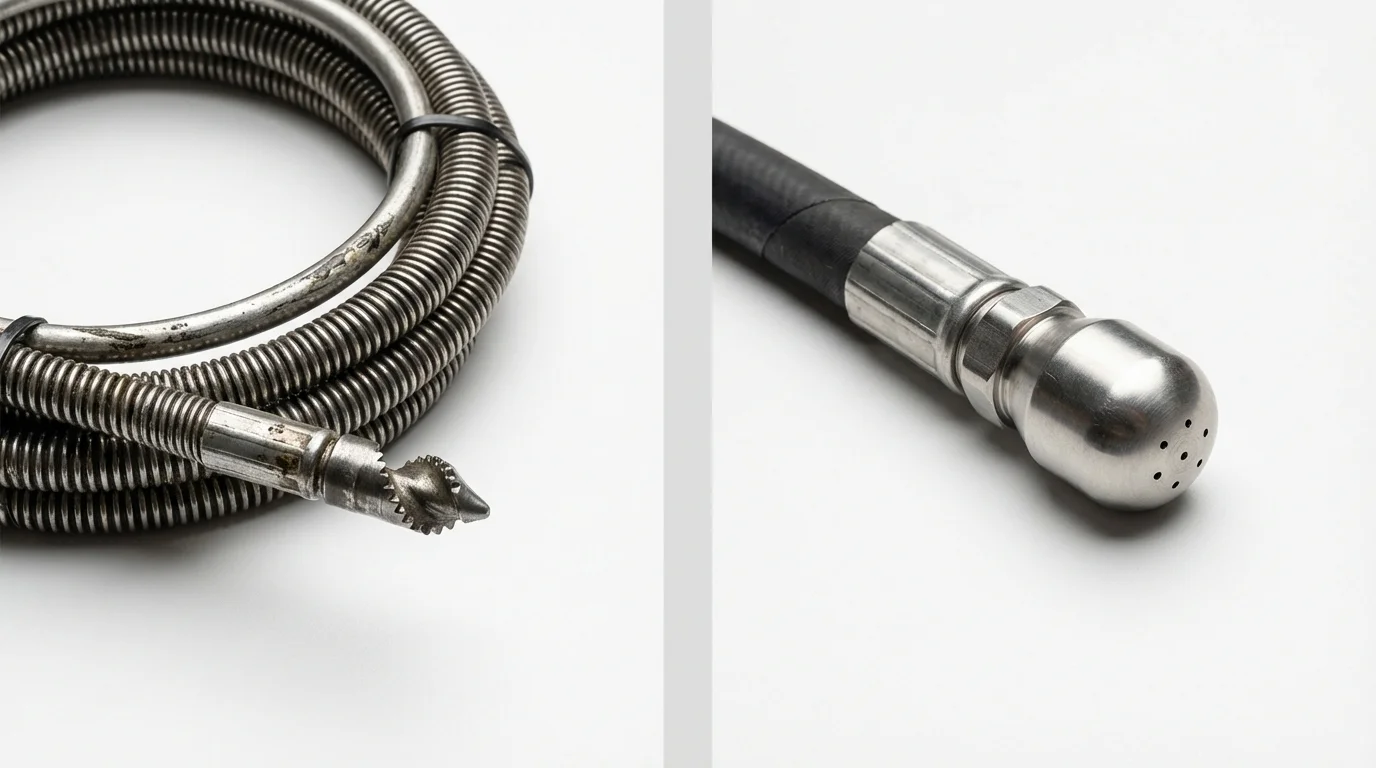 Drain snake cable and hydro jetting nozzle used for drain cleaning in Maricopa, CA