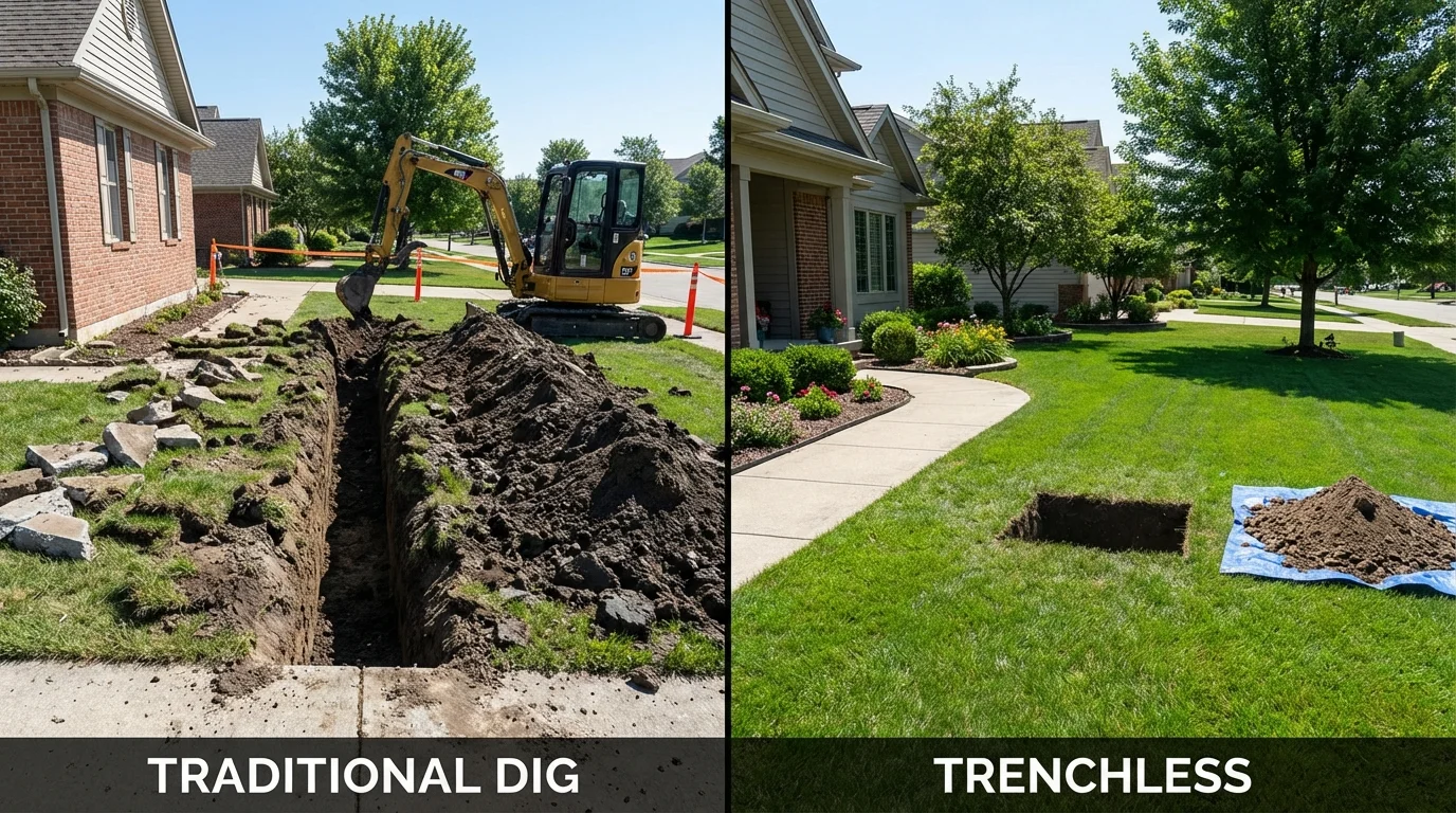 Trenchless sewer repair with minimal yard damage versus traditional excavation in Maricopa, CA